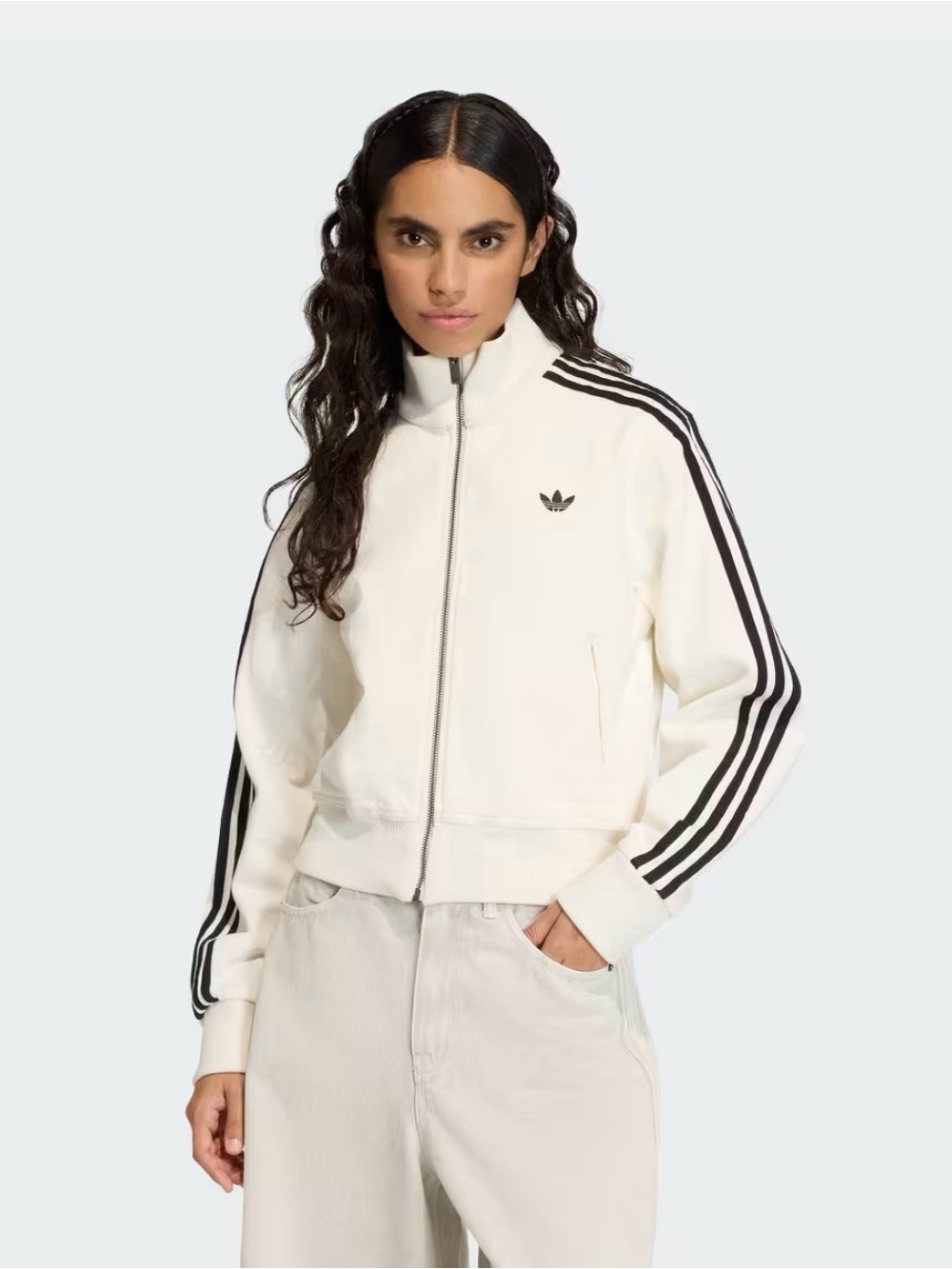 NWT Adidas Originals DENIM FIREBIRD TRACK TOP in Cloud White, Size L